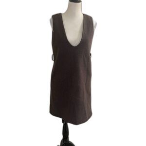 Vintage Brown Wool Blend Jumper Dress - Pockets - Low Neck -Size M